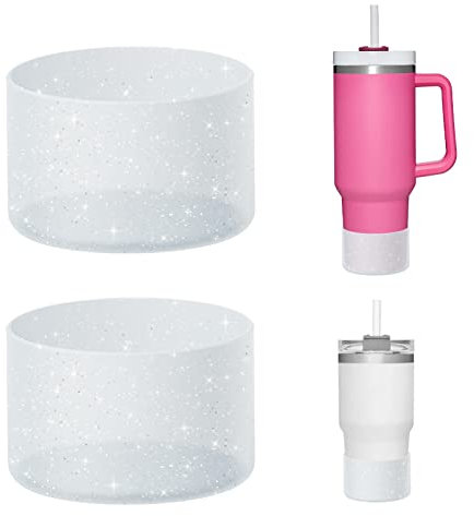 WUQID 2 Pack Bling Silicone Boot Compatible with Stanley Quencher Adventure 40oz & Stanley IceFlow 20oz 30oz, Reduces Dents Protective Water Bottle Bottom Cover Sleeve Compatible with Stanley Tumbler