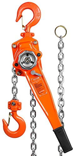VEVOR Polipasto Manual de Cadena de Palanca Elevación de 5,8 m Polipasto de Trinquete de Acero Capacidad de 1,5 T Polipasto de Palanca Gancho de Rotación 360° con Freno de Doble Trinquete para Garaje