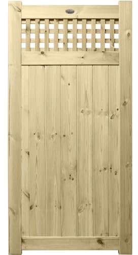 Premier Garden Supplies URBAN Range Pedestrian Gate Smooth Wooden Tongue & Groove Trellis Top Pathway Height: 6ft (180cm) x Width: 3ft (90cm) Thick Premier Square Top No Hinge Pack Selected