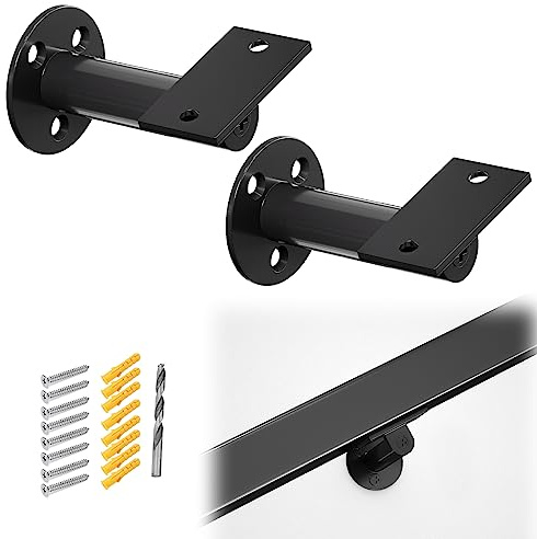 Muzata HT10 HL10 Flat Handrail Accessories 2pack Stainless Steel Adjustable Angle Flat Brackets for Staircase Stair Railing Heavy Duty Black Handrail Bracket HB02 BP4
