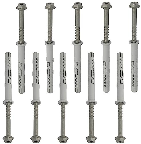 AERZETIX - C67147 - Set di 10 tasselli in plastica Ø12x100mm con flangia + 10 viti Ø8x110mm autofilettanti con flangia a testa esagonale impronta a stella TX40 - fissaggio mattone cemento
