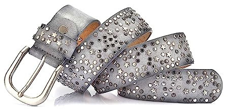 NIUXICH Damen Nietengürtel Pailletten Metallschnalle Breite Gürtel Metallstern Nietengürtel Kleidung Dekorativer Gürtel, Grau, 95cm
