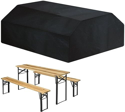 Bierzeltgarnitur Abdeckung Wasserdicht , Schutzhülle Biertisch, Abdeckplane Bierzeltgarnitur mit Schnalle 420D Oxford-Stoff-Schwarz (220*120*75cm)