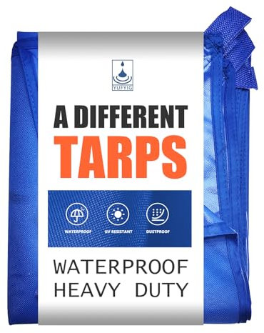 YUFYIG 12x15Ft Waterproof Canvas Tarp Blue,Heavy Duty Multipurpose Oxford Tarpaulin Cover for Canopy Tent, Roof, Boats, Pool, Woodpile, Robust, Rip & Tear Proof, 20mil