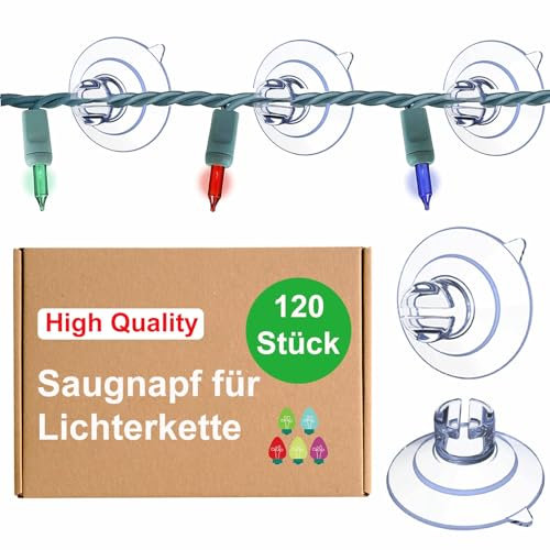 POEYMTK 120 x Saugnapf für Lichterkette, Saugnäpfe mit Kabel-Schlitz für lichterketten, Saugnapfhalter zur Befestigung von Dekorationen und Minilichterketten an Fenster Ø 30 mm