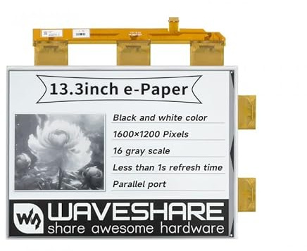 13,3 Zoll E-Paper E-Ink Raw Display Kompatibel mit Raspberry Pi 1600 × 1200 Pixel Auflösung Schwarz/Weiß Farben 16 Graustufen Parallel Port Ohne PCB Teilweise Aktualisierung Unterstützung