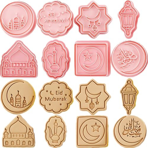 Eid Mubarak Ausstechformen, 8 Stück Ramadan Keksausstecher, Ausstechförmchen Muslimischen, Islamische Ramadan Keksausstecher 3D Ausstecher Plätzchenformen, DIY Kuchen Backen Fondant Partydeko