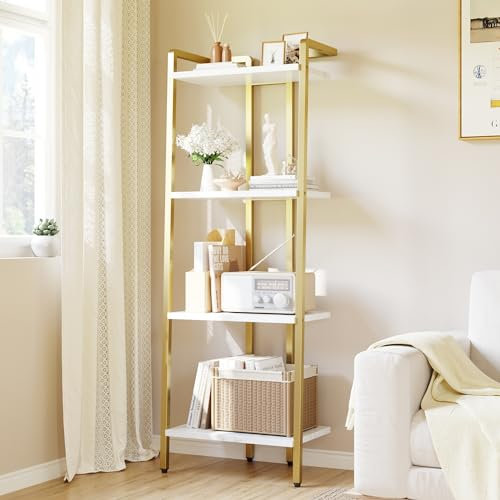GAOMON 4 Tier Ladder Shelf, Free Standing Gold Book Shelf, Flower Stand Plant Rack, Storage Organizer Unit, Ladder Shelf for Living Room,Home Office,Balcony,Kitchen,Bathroom