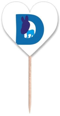 Palillos de dientes individuales de los demócratas de Estados Unidos Joseph Donkey Breve, banderas de palillo de dientes con etiqueta de corazón