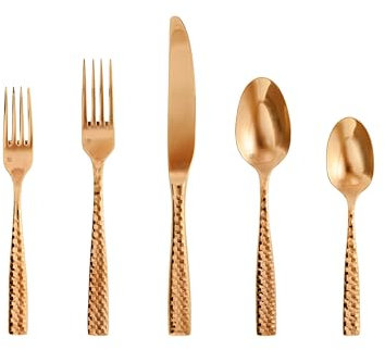 Fortessa Lucca Facettierte Kupferrose, 18/10 Edelstahl, 20-teiliges Besteck-Set, Service für 4, Kupferrose