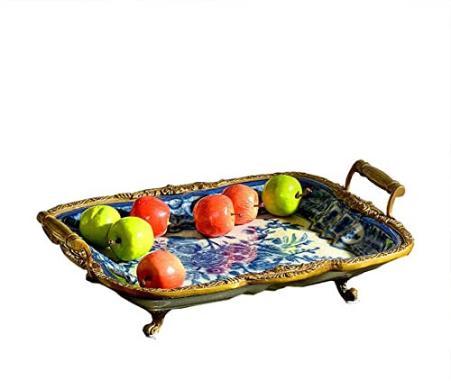 Cesto di frutta Piatto di frutta rettangolare Ciotola di frutta in ceramica retrò Soggiorno Sala da pranzo Decorazioni per il desktop Doppio manico per l'orecchio Piatto di frutta Ciotola di cara