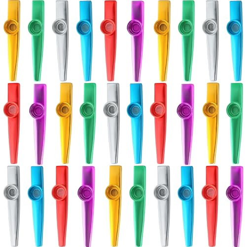 Swakuta 30 Stück Musikinstrumente, bunt, Metall, Kazoos mit Kazoo-Flöten-Membranen für Preis, Jahrestag, Party, Geschenk, 6 Farben