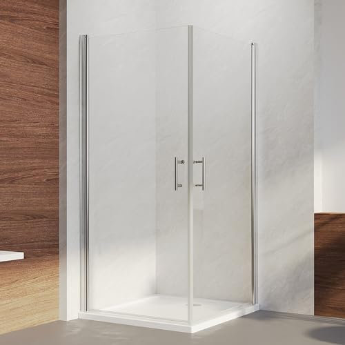 IMPTS Duschkabine 100x100x195cm Eckeinstieg, Doppelt Pendeltür Schwingtür Drehtür Duschwand Duschabtrennung Rahmenlos Nischentür Dusche 6mm ESG Nano Glas
