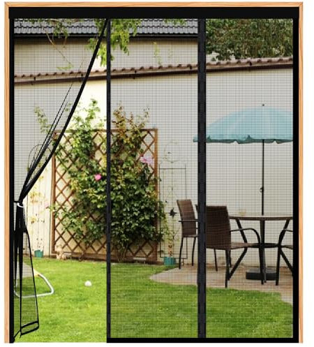 Double Door Magnetic Fly Screens for Doors -170(56/58/56) x200cm Double Door Screen Curtain, Powerful Magnets, Full Frame Hook and Loop for Patio Door, Sliding Door, Double Door, French Door