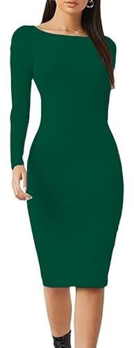 Prime fashions Women’s Long Sleeve Midi Maxi Summer Bodycon Dress Modern Pain and Multi-Purpose Dress (Bottle Green, S-M)