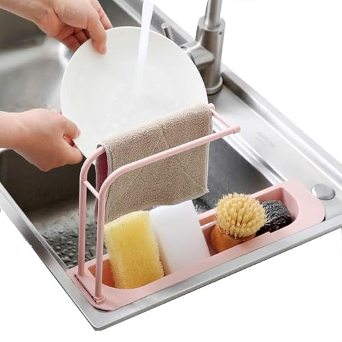 Escurridor Extensible Estropajo Fregadero(Apto fregadero CAMPER caravana)Bandeja De Drenaje Cesta Ampliable Cocina Soporte Para Secado De Bayetas y Almacenamiento Organizador de Limpieza (rosa)