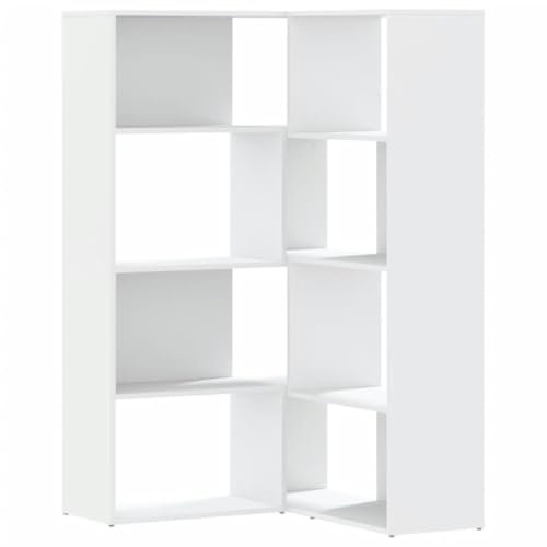 vidaXL Eck Bücherregal, Eckregal 4 Etagen, Bücherschrank Regal für Wohnzimmer Büro, Büroregal Aktenregal Standregal, Weiß Holzwerkstoff