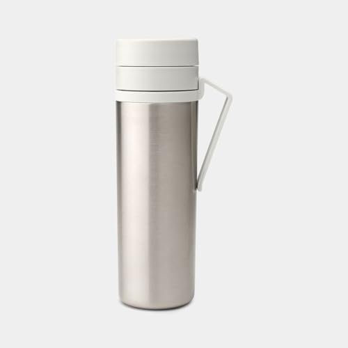 Brabantia - Gourde Isotherme Make & Take avec Clip Ceinture, Conserve les Boissons Chaudes pendant 6 Heures ou Froides pendant 12 Heures, Étanche et Lavable au Lave-Vaisselle - Gris Clair, 0,5L