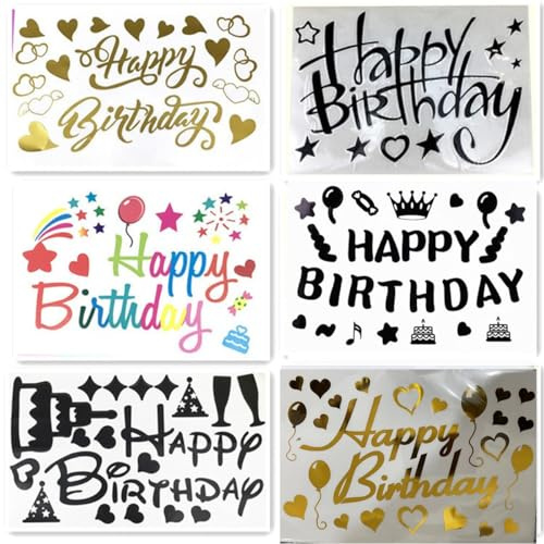 6 Stück Happy Birthday Aufkleber Luftballons Aufkleber Selbstklebende Party Brief Aufkleber Geburtstag Paster für große klare Luftballons, Geburtstagsparty-Zubehör (Farben mischen)