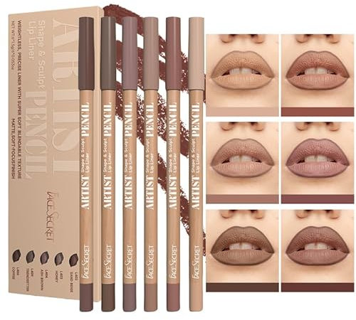 6 PCS Lip Liner Pencil Set - Matte Nude Lip Contour Lipliner, Waterproof Long Lasting Lipstick Lip Liner Set, Smudge-Proof Lip Pen (Color, # 01)