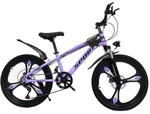 7 Speed 22 Inch Kids Bike, Purple Girls Mountain Bike, 22 Road Bike, Sport Bicycle, Girls Cycle, Suspension, 7 Gears, Magnesium Wheels, Dual Disc Break, Headlight, Tool Kit, 6 to 12 Year Old