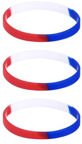 sourcing map Lot de 3 bracelets de 6,35 mm de large pour club de sport, jeux de groupe, cadeaux de fête, accessoires de sport, couleur unie, rouge, blanc, bleu