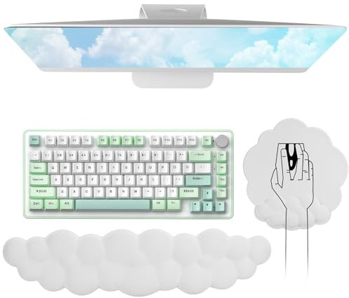 Cloud Wrist Rest Keyboard, Cloud Palm Rest Set with PU Leather Memory Foam, Cute Keyboard Rest for Wrist Support and Arm Rest, Keyboard Wrist Support for PC/Gaming/Hand Cushion/Computer, White