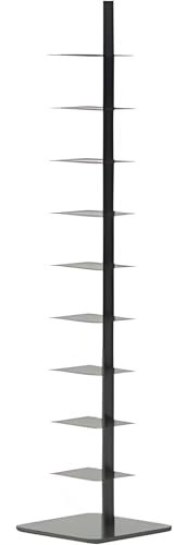 Habamapafa 9 - Tier Metal Spine Bookshelf,The Ideal Vertical Tower for Small Spaces, Multipurpose Corner Solution, Tall & Narrow Ladder Bookcase for Stunning Book Display at Home (Black)
