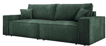 DomoHome Universelles Ecksofa Kasjo Mit Schlaffunktion Und Bettkasten Weicher Cordstoff Flexibel Stellbar Rechts-Layout Schlaffläche: 205x135cm Größe: 245x90x83 cm Farbe: Seegrün