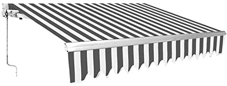 Hebitod Gelenkarmmarkise, Einziehbare Markise mit Handkurbel,Klemmmarkise Sonnenmarkise Winkelinstellung(0-30°), Sonnenschutz Sichtschutz, Weiß/Grau Gestreift,Alu/Polyester KOM
