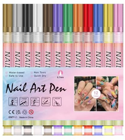 Nail Polish Pens - 12 Colors Acrylic Paint Nail Markers Polish Pens,Waterproof Quick Drying Dotting Drawing Tools for Home & Salon Use