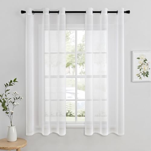MIULEE Rideaux Voilage Blanc 102x160 Rideau de Fenêtre à œillets 2 Panneaux