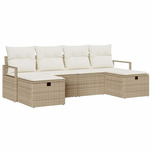vidaXL Sofa Set mit Kissen 6 pcs Beige und Creme Poly-Rattan, Garten und Terrasse, Moderne modular Möbel, UV-beständig, Bequeme Sofas mit Stauraum