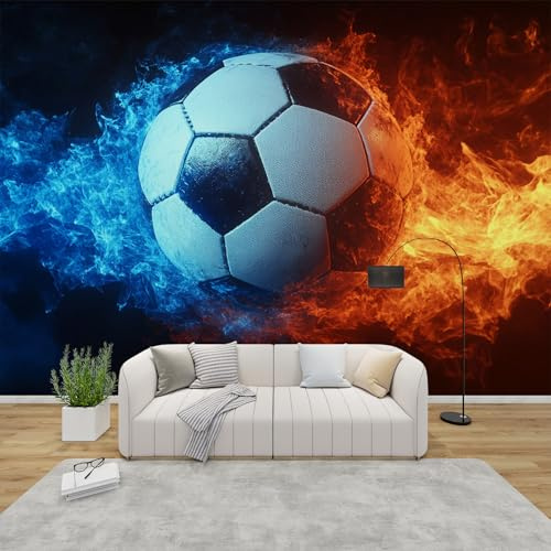 AevuCub Football Wallpaper for Living Room - Ice and Fire Wall Murals for Bedrooms, Boys Sports Themed Wall Art, Non-Woven Photo Wallpaper 3D Effect, 350x256 cm