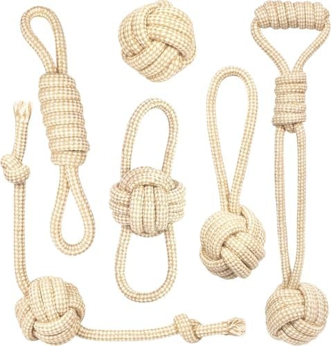 6-Pack Heavy-Duty Rope Dog Toys Natural Cotton Tug & Chew Set for Aggressive Chewers Durable Interactive Toys for Small, Medium & Large Dogs