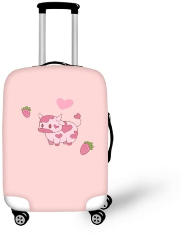 Protege Valise Vache Rose Fraise Housse Valise Protection Élastique et Lavable Polyester Spandex pour Voyages Vacances Ajustement Parfait Luggage Cover Réutilisable (M)