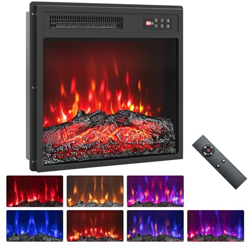 RELAX4LIFE Cheminée Électrique Encastrable 750/1500W avec Effet Flamme LED | Petite Cheminée Décorative avec Chauffage, 7 Couleurs, 5 Luminosités, 5 Vitesses, Verrouillage Enfant, Minuterie, 37㎡