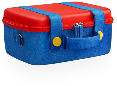 Todo en Uno Funda de Transporte Switch 2 Compatible con Nintendo Switch 2, Estuche de Viaje Rígido y Protectora para Consola Switch 2, Mando Pro, Base y Accesorios, Rojo Azul Grande