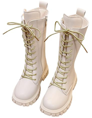 Stivali da neve caldi per ragazze Retro bambini Stivali invernali imbottiti con pile Stivali da equitazione con cerniera laterale Stivali stringati foderati in pelle Bambina