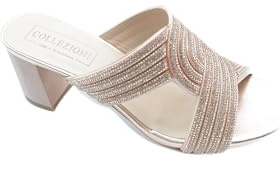 Generico Sandali Pasquini con Tacco, Rosa Gold, Strass Decorativi, Tacco Medio Blocco (beige, Sistema Taglie Calzature EU, Adulto, Donna, Numero, Media, 37)