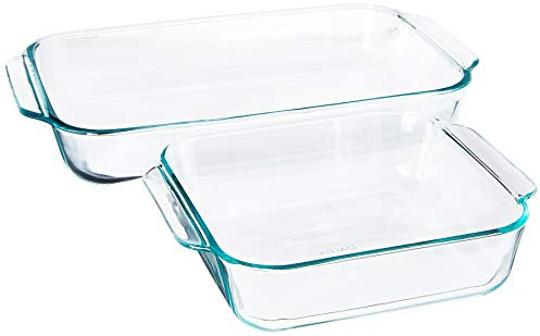 Pyrex Basics Clear Glass Baking Dishes - 2 Piece Value-Plus Pack - 1 Each: 3 Quart Oblong, 2 Quart Square by Pyrex