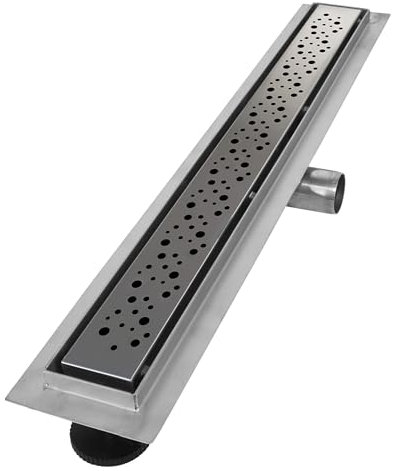 VILSTEIN Duschrinne 150cm, Edelstahl Bodenablauf Komplettset, extra flach, Siphon mit Geruchsstop, Haarsieb - Kreise