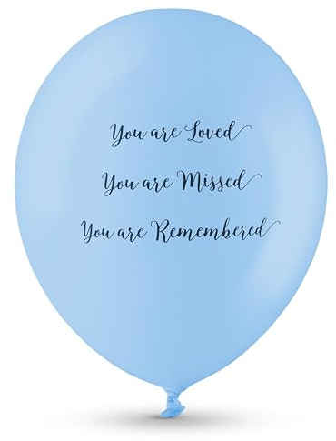 ANGEL & DOVE 25 Blue Funeral Balloons 'You are Loved, Missed, Remembered' - Biodegradable, for Memorial, Remembrance, Celebration of Life