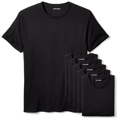 Amazon Essentials Men's Cotton Crew Neck Undershirts, Versatile Soft Basics, Pack of 6, Black, L