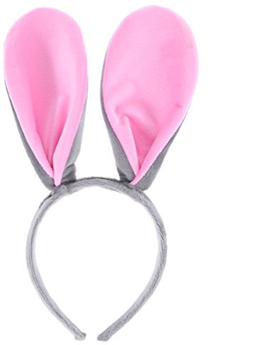 Oreilles de Lapin Tete Peluche Accessoire Deguisement Lapin Pâques Gris et Rose