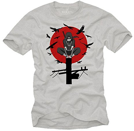 MAKAYA Magliette Manga e Anime - Itachi - Regali Geek Gaming Nerd - Manicha Corta - T-Shirt Uomo Grigio M