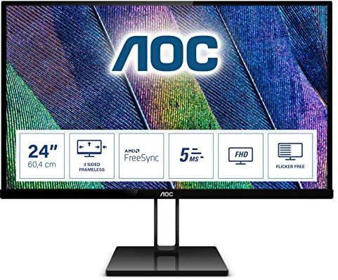 AOC 24V2Q – Monitor de 24 Full HD (1920x1080, IPS, HDMI 1x1.4, Displayport 1x1.2, 75Hz, FreeSync, FlickerFree, 250 cd/m,) Negro