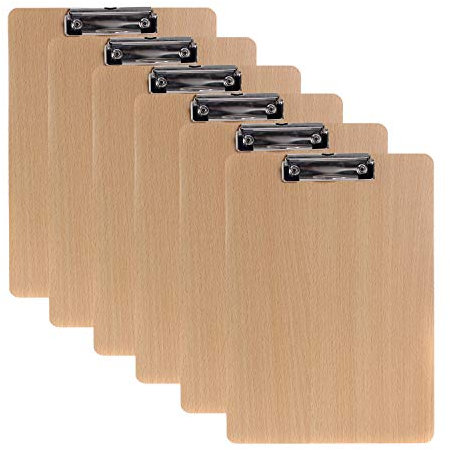 6 Pièces En Bois Porte-bloc A4 avec Pince, très épais 4mm, Clip Planches pour Papier d'écriture Memo des Dossiers, Planchettes à Pince Idéal pour le Travail Quotidien, Lot de 6, TKD8009