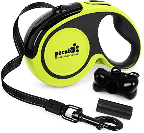 pecute Hunde Rollleine Große Hunde 5m, Einziehbar Hundeleine mit Leuchtenden Reflektierenden Maschen, Ergonomischem rutschfest-Griff, Kostenlose Müllbox und Müllsack, Max. Belastet 110 Pfund
