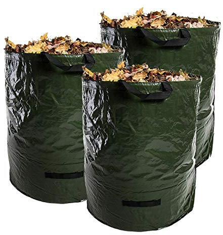 Invero Lot de 3 sacs poubelle de jardin réutilisables et résistants,120 l,Sacs poubelle imperméables,Idéal pour les feuilles, les coupures d'herbe, les mauvaises herbes et autres déchets (70x45 cm)